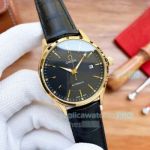 Replica Omega  All Gold Black Dial Black Leather Strap 41mm Automatic Watch